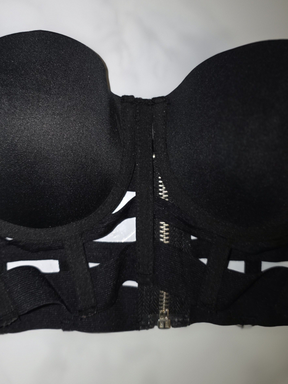 Black Strapless Cage Bustier Bra Top 32B Zip Back